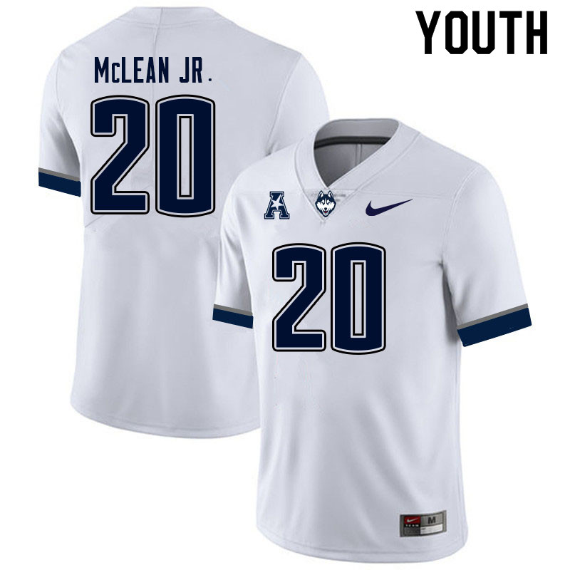 Youth #20 Deon Mclean Jr. Uconn Huskies College Football Jerseys Sale-White